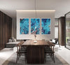 Into the Blue (Triptych) by Antonio Sannino, displayed in a dining area