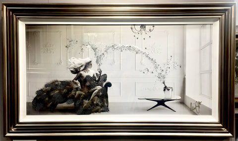Clare Wright, Champagne Chandelier Feather Large Pewter - Framed