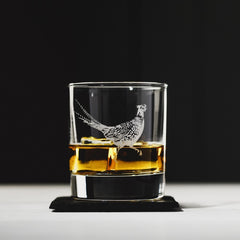 THE JUST SLATE COMPANY - Pheasant Engraved Glass Tumbler with Slate Coaster Gift Set