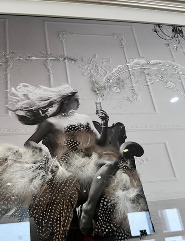 Clare Wright, Champagne Chandelier Feathers - Framed