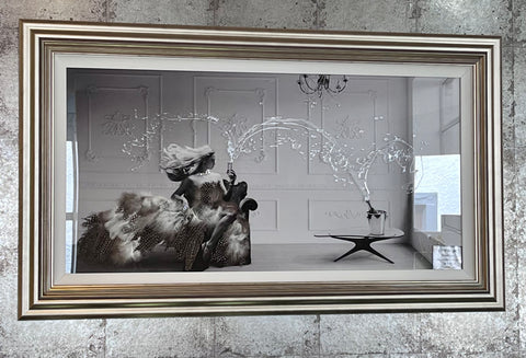 Clare Wright, Champagne Chandelier Feathers - Framed