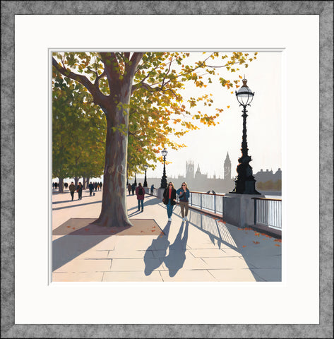 Jo Quigley, Early Autumn on the Queen's Walk - Framed