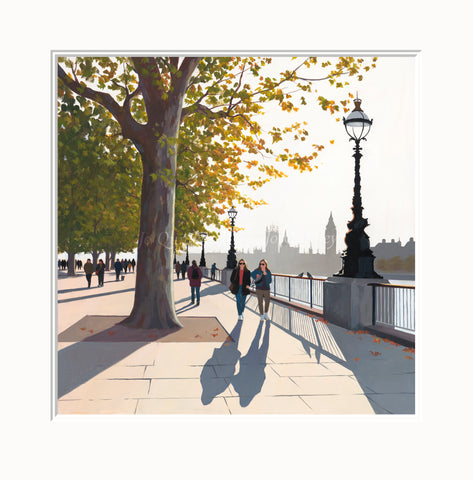 Jo Quigley, Early Autumn on the Queen's Walk - Framed