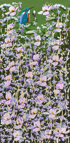 Mary Shaw, Kingfisher and Summer Florals II Original - Framed